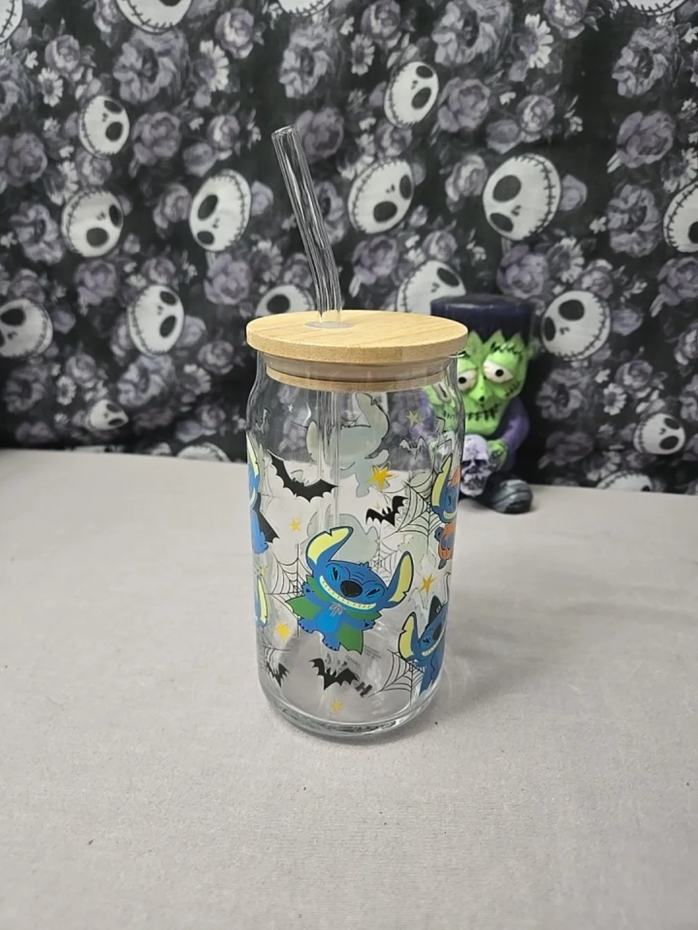 stitch (lilo and stitch) Spooky Halloween 16oz Glass Tumbler New W/O Box